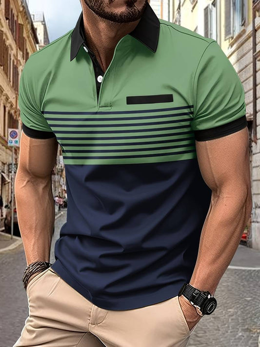 Polo T-Shirt | Gestreift | Kurzarm | Poloshirts | Herrenhemden-Armeegrün-XS-Chaps Herrenmode