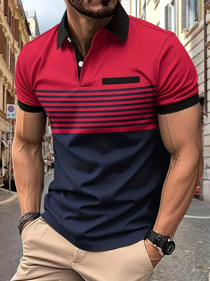 Polo T-Shirt | Gestreift | Kurzarm | Poloshirts | Herrenhemden-Burgund-XS-Chaps Herrenmode