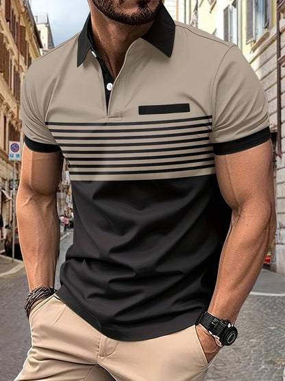 Polo T-Shirt | Gestreift | Kurzarm | Poloshirts | Herrenhemden-Khaki-XS-Chaps Herrenmode