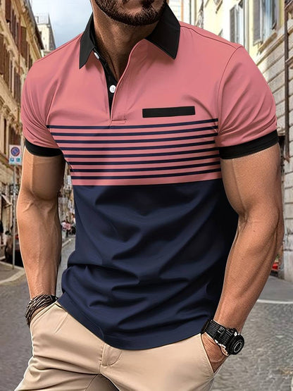 Polo T-Shirt | Gestreift | Kurzarm | Poloshirts | Herrenhemden-Rosa-XS-Chaps Herrenmode
