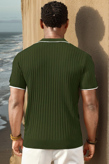 Polo-T-Shirt - Halb-Reißverschluss - Kurzarm - Geripptes Polo-Shirt - Gestricktes Polo-T-Shirt-Chaps Herrenmode