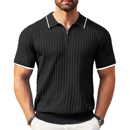Polo-T-Shirt - Halb-Reißverschluss - Kurzarm - Geripptes Polo-Shirt - Gestricktes Polo-T-Shirt-Chaps Herrenmode