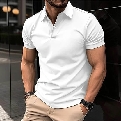 Polo-T-Shirt – Herren-Kurzarm-Polohemd mit Umlegekragen und Knopfleiste-Weiß-S-Chaps Herrenmode