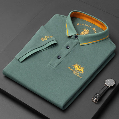 Polo-T-Shirt – Herren-Polohemd mit halben Ärmeln und Knöpfen aus Leinen-Grün-M-Chaps Herrenmode