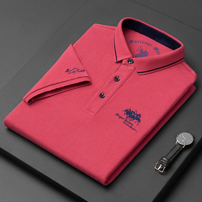 Polo-T-Shirt – Herren-Polohemd mit halben Ärmeln und Knöpfen aus Leinen-Rot-M-Chaps Herrenmode