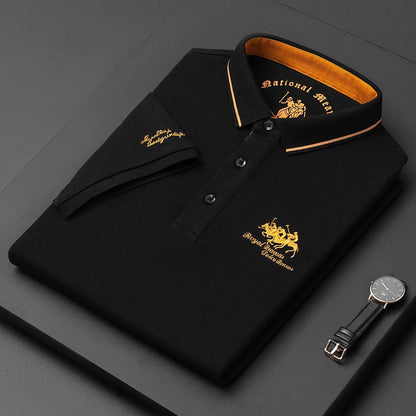 Polo-T-Shirt – Herren-Polohemd mit halben Ärmeln und Knöpfen aus Leinen-Schwarz-M-Chaps Herrenmode