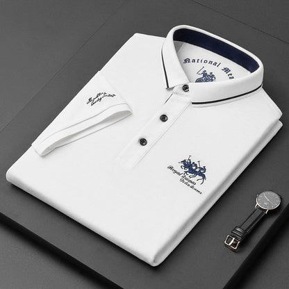 Polo-T-Shirt – Herren-Polohemd mit halben Ärmeln und Knöpfen aus Leinen-Weiß-M-Chaps Herrenmode