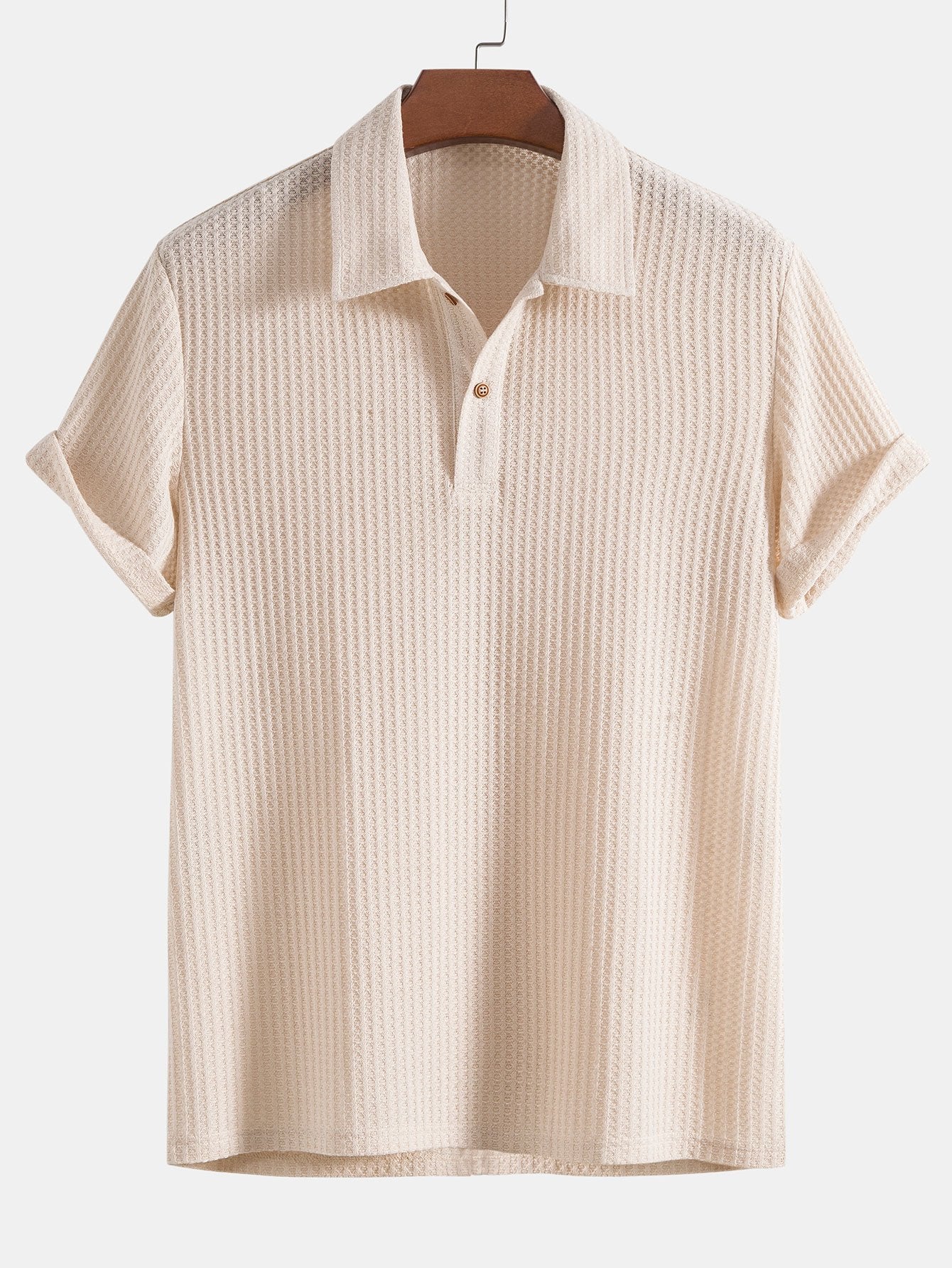 Polo-T-Shirt – Herren-T-Shirt mit Kragen, Knopfleiste und kurzen Ärmeln-Beige-S-Chaps Herrenmode
