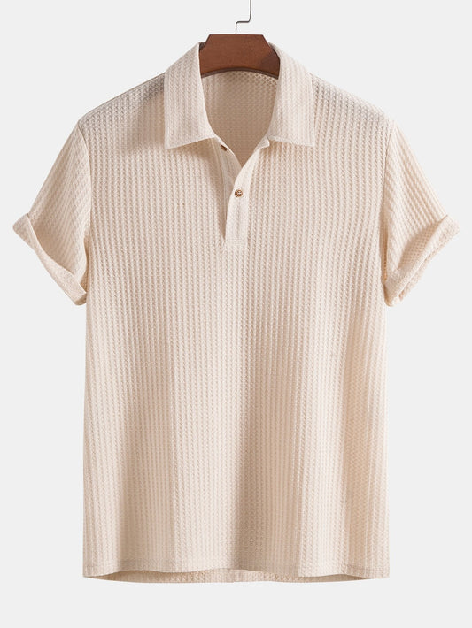 Polo-T-Shirt – Herren-T-Shirt mit Kragen, Knopfleiste und kurzen Ärmeln-Beige-S-Chaps Herrenmode
