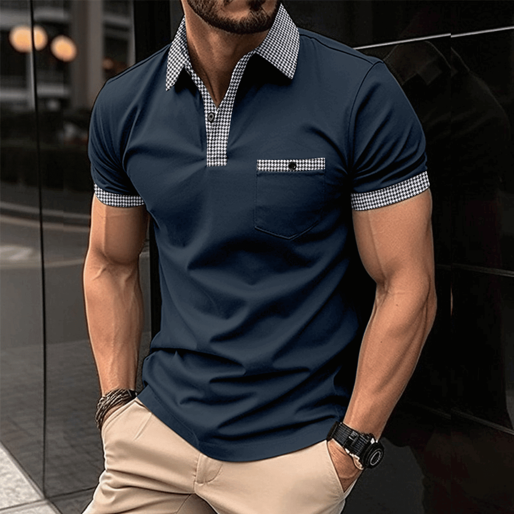 Polo-T-Shirt | Kurzarm | Brusttasche | Hemd mit Kragen | Herrenhemden-Dunkelblau-S-Chaps Herrenmode