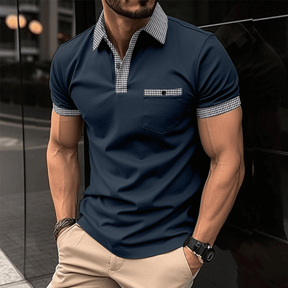 Polo-T-Shirt | Kurzarm | Brusttasche | Hemd mit Kragen | Herrenhemden-Dunkelblau-S-Chaps Herrenmode