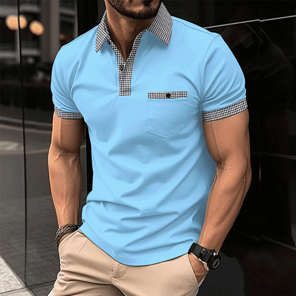 Polo-T-Shirt | Kurzarm | Brusttasche | Hemd mit Kragen | Herrenhemden-Hellblau-S-Chaps Herrenmode