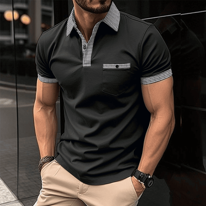 Polo-T-Shirt | Kurzarm | Brusttasche | Hemd mit Kragen | Herrenhemden-Schwarz-S-Chaps Herrenmode