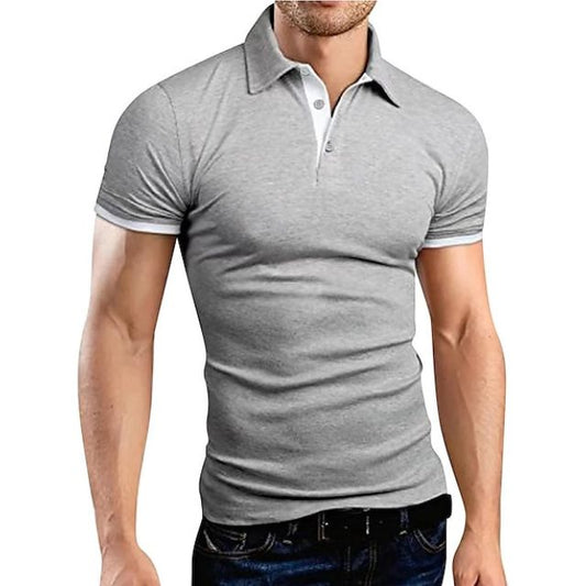 Polo T-Shirt | Kurzarm | Halsband | Polohemd | Herrenhemden-Grau-S-Chaps Herrenmode