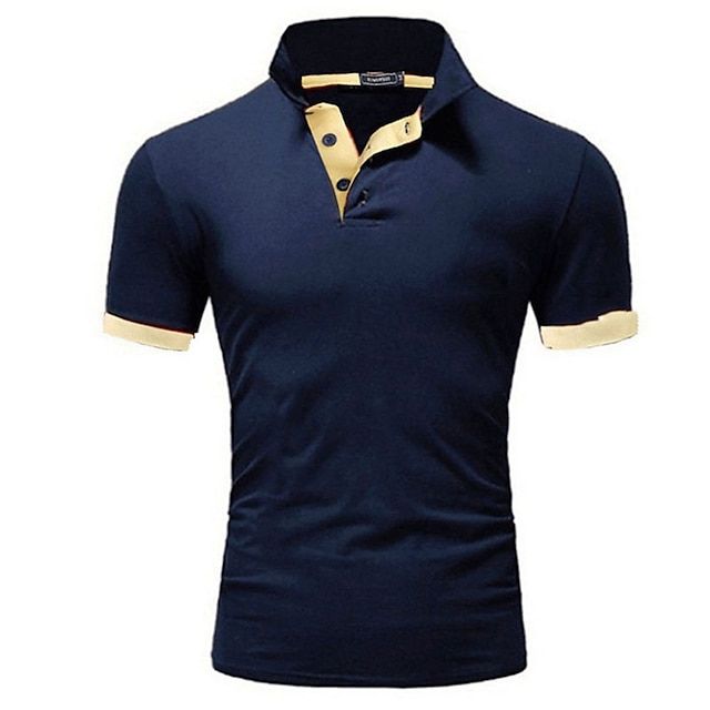 Polo T-Shirt | Kurzarm | Halsband | Polohemd | Herrenhemden-Marineblau/Gelb-S-Chaps Herrenmode