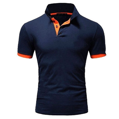 Polo T-Shirt | Kurzarm | Halsband | Polohemd | Herrenhemden-Marineblau/Orange-S-Chaps Herrenmode