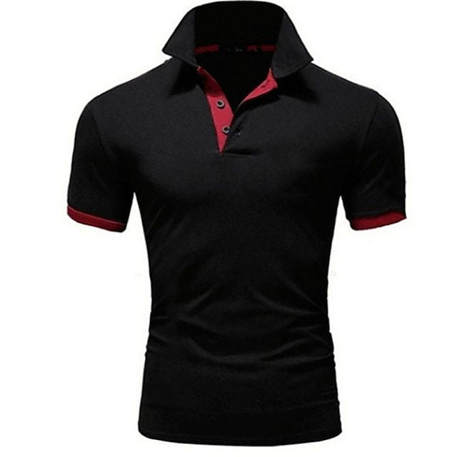 Polo T-Shirt | Kurzarm | Halsband | Polohemd | Herrenhemden-Schwarz/Rot-S-Chaps Herrenmode