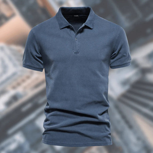 Polo-T-Shirt | Kurzarm | Mit Knöpfen | Polohemden | T-Shirts für Herren-Blau-S-Chaps Herrenmode