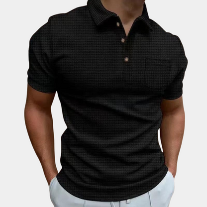 Polo-T-Shirt – Kurzarm – Mit Kragen – Knopfleiste – Sommerhemd für Männer-Schwarz-S-Chaps Herrenmode