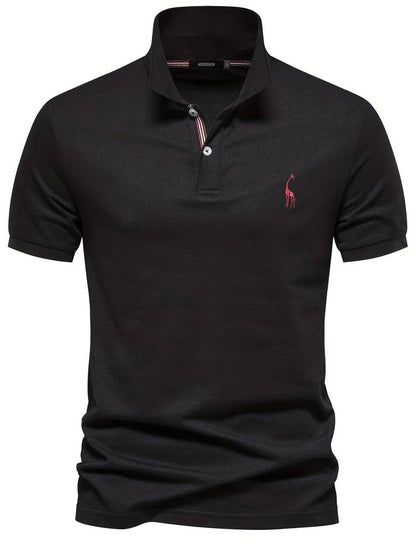 Polo-T-Shirt – Kurzarm-Polohemd für Herren mit Umlegekragen und halben Knöpfen-Schwarz-S-Chaps Herrenmode
