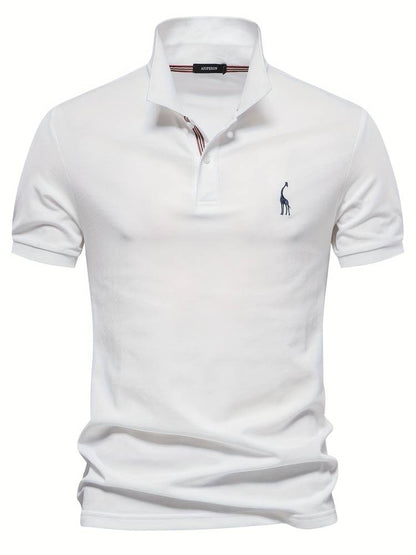 Polo-T-Shirt – Kurzarm-Polohemd für Herren mit Umlegekragen und halben Knöpfen-Weiß-S-Chaps Herrenmode