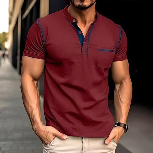 Polo T-Shirt | Kurzarm | Quarter Button | Herren Polo Shirts | Herren T-Shirt-Rot-S-Chaps Herrenmode