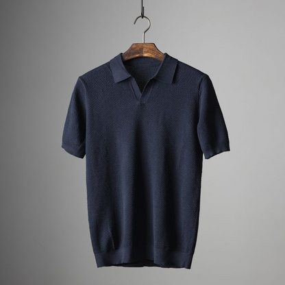 Polo T-Shirt | Kurzarm | V-Ausschnitt | Knopfloses Polo | Polohemden-Marineblau-M-Chaps Herrenmode