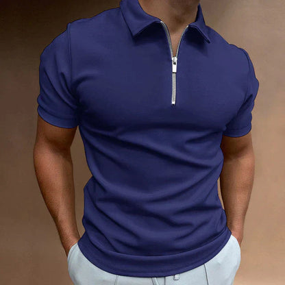 Polo-T-Shirt – Kurzarm – halblanger Reißverschluss – Polo-Shirts – Herren-T-Shirt-Dunkelblau-S-Chaps Herrenmode