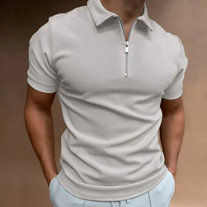 Polo-T-Shirt – Kurzarm – halblanger Reißverschluss – Polo-Shirts – Herren-T-Shirt-Grau-S-Chaps Herrenmode
