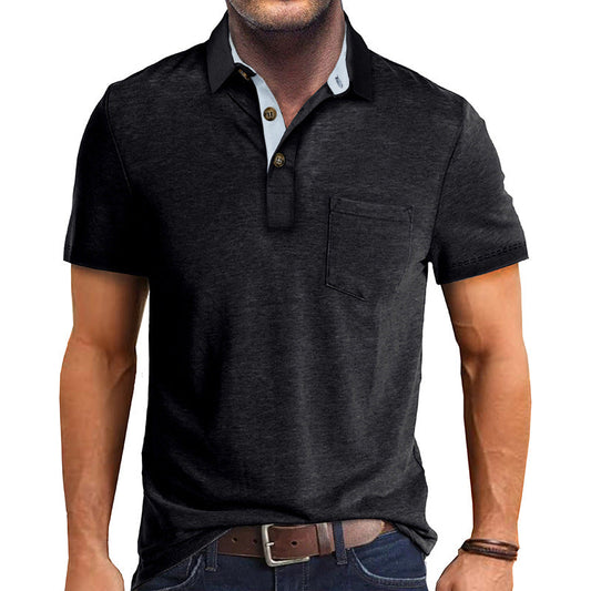 Polo-T-Shirt | Mit Kragen | Kurzarm | Poloshirt | Herrenhemd-Schwarz-S-Chaps Herrenmode