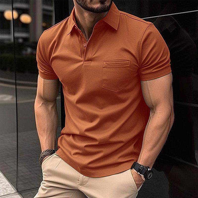 Polo T-Shirt - Polohemd mit kurzen Ärmeln und Knopfleiste für Männer-Orange-XS-Chaps Herrenmode