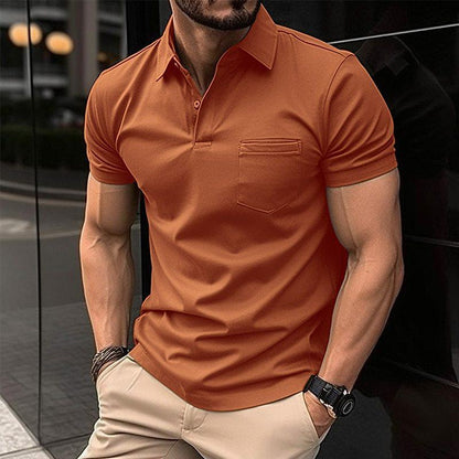 Polo T-Shirt - Polohemd mit kurzen Ärmeln und Knopfleiste für Männer-Orange-XS-Chaps Herrenmode