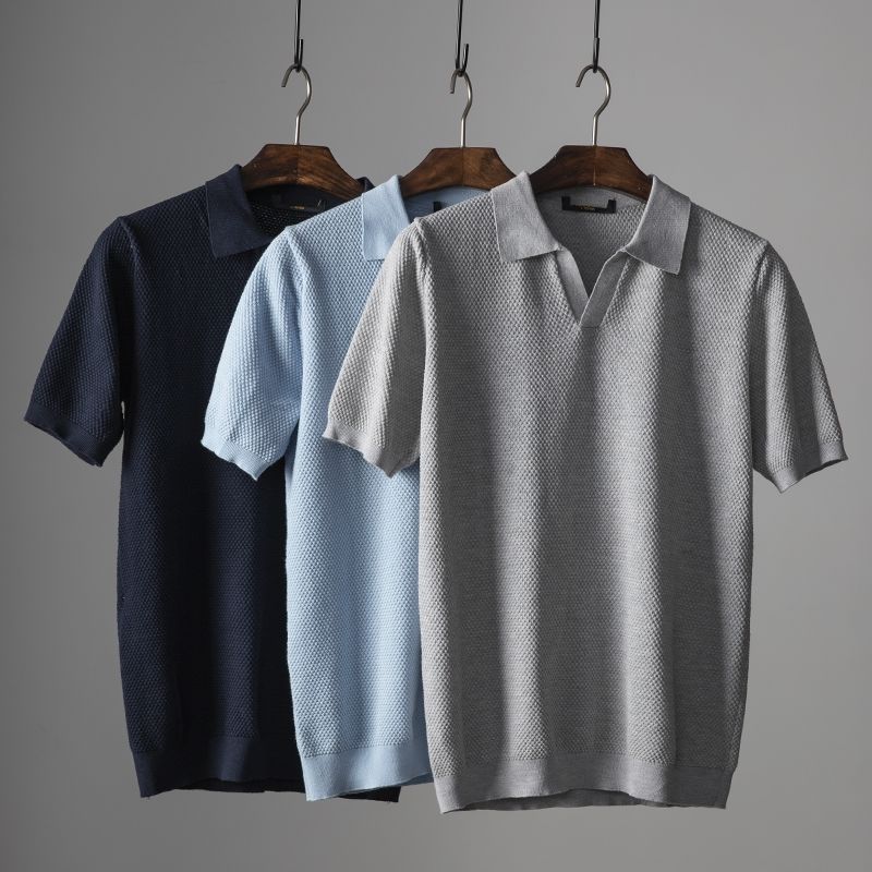 Polo-T-Shirt | V-Ausschnitt | Kurzarm | Polo ohne Knöpfe | Herrenhemden-Chaps Herrenmode