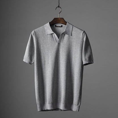 Polo-T-Shirt | V-Ausschnitt | Kurzarm | Polo ohne Knöpfe | Herrenhemden-Grau-S-Chaps Herrenmode