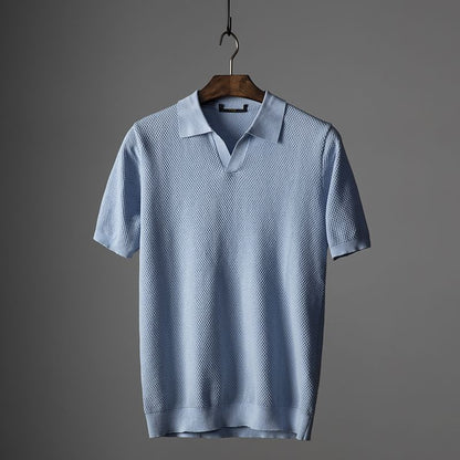 Polo-T-Shirt | V-Ausschnitt | Kurzarm | Polo ohne Knöpfe | Herrenhemden-Hellblau-S-Chaps Herrenmode