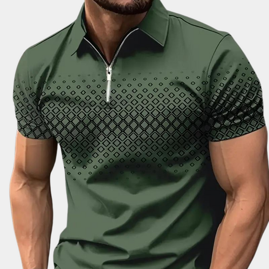 Polo-T-Shirt | Viertelreißverschluss | Kurzarm | T-Shirt mit Kragen | Polohemden für Herren-Grün-S-Chaps Herrenmode