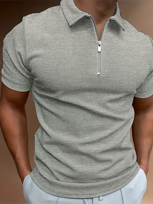 Polo-T-Shirt | Zip-Up | Halsband | Polohemden | Herren-T-Shirt-Grau-S-Chaps Herrenmode