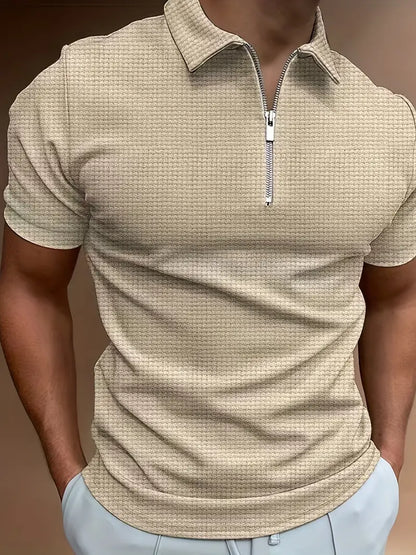 Polo-T-Shirt | Zip-Up | Halsband | Polohemden | Herren-T-Shirt-Khaki-S-Chaps Herrenmode