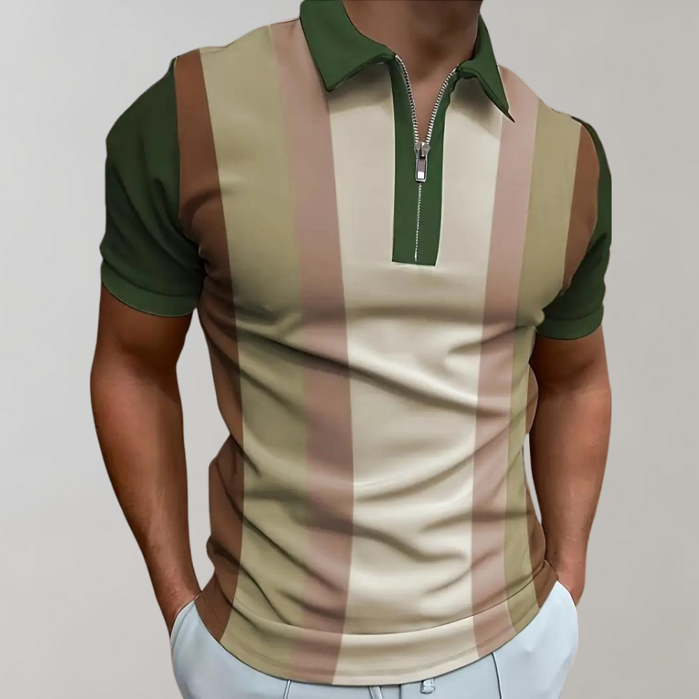 Polo-T-Shirt – mit Kragen – kurze Ärmel – Shirt mit Viertelreißverschluss – Herren-Shirt-Braun-S-Chaps Herrenmode