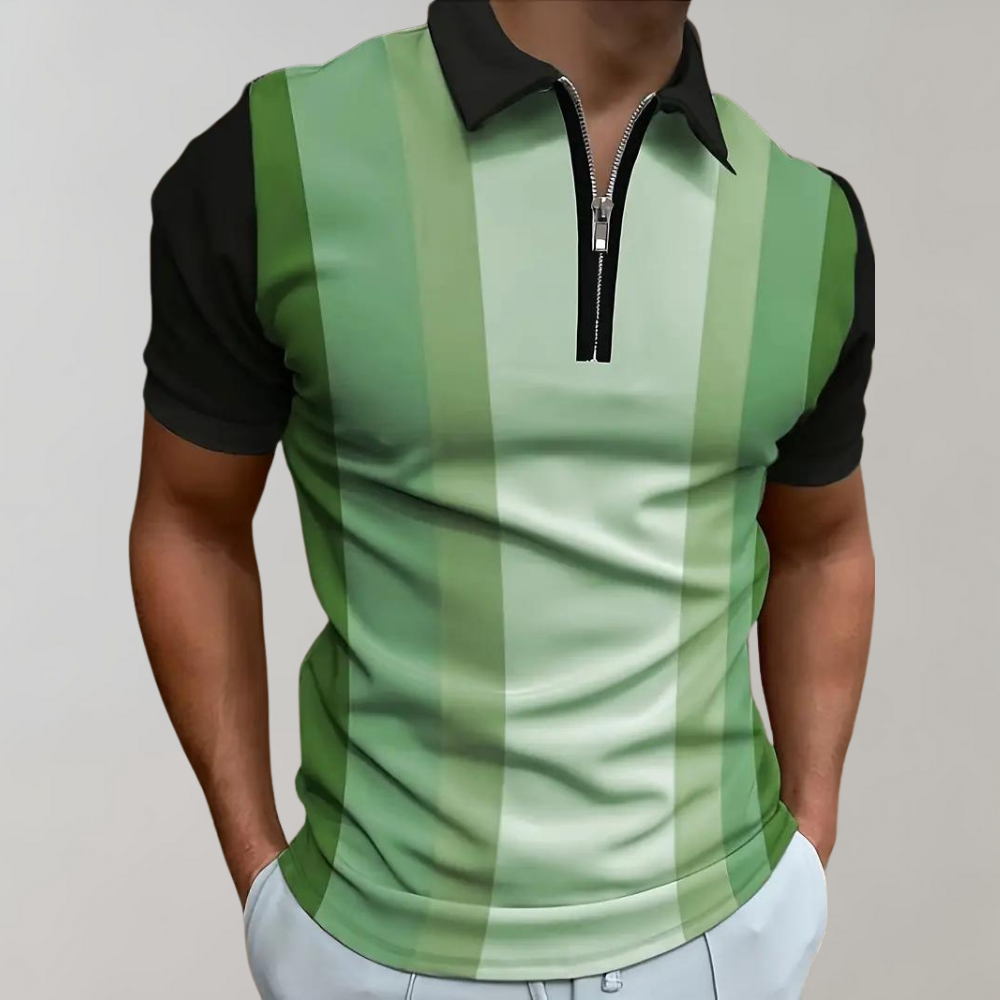 Polo-T-Shirt – mit Kragen – kurze Ärmel – Shirt mit Viertelreißverschluss – Herren-Shirt-Grün-S-Chaps Herrenmode