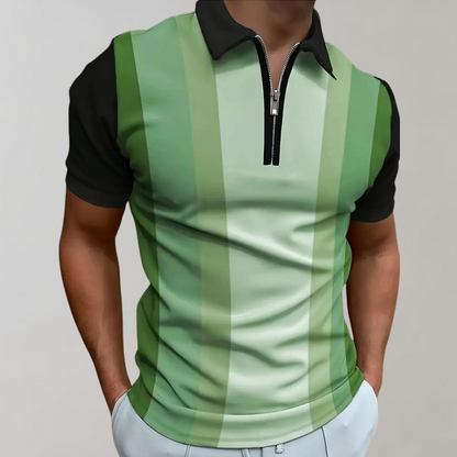Polo-T-Shirt – mit Kragen – kurze Ärmel – Shirt mit Viertelreißverschluss – Herren-Shirt-Grün-S-Chaps Herrenmode