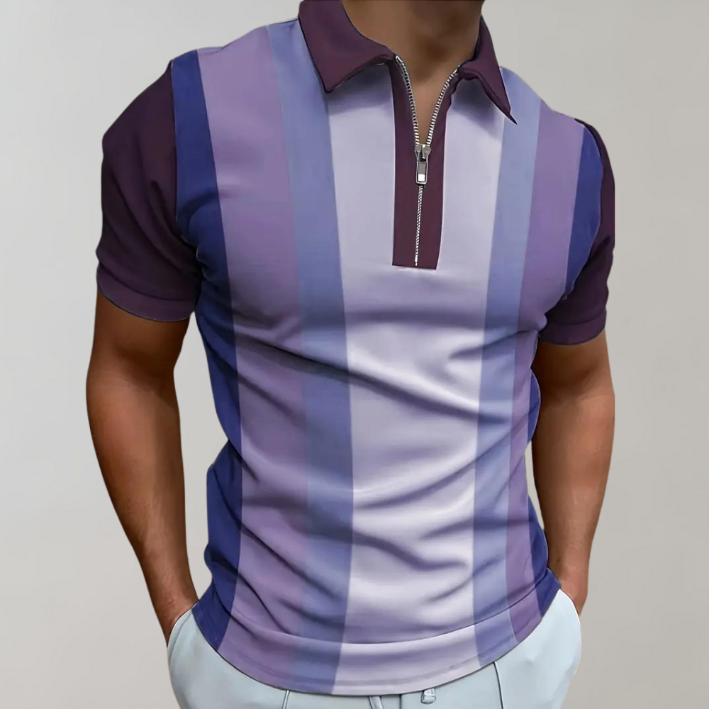 Polo-T-Shirt – mit Kragen – kurze Ärmel – Shirt mit Viertelreißverschluss – Herren-Shirt-Lila-S-Chaps Herrenmode