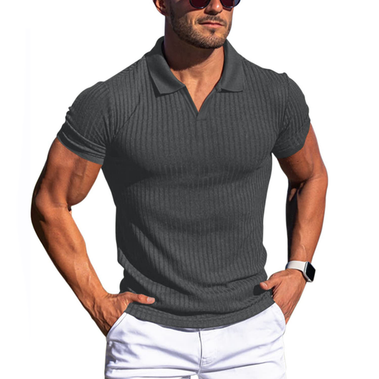 Polo-T-Shirt – schmale Passform – V-Ausschnitt – Polohemden – Herrenbekleidung-Dunkelgrau-S-Chaps Herrenmode