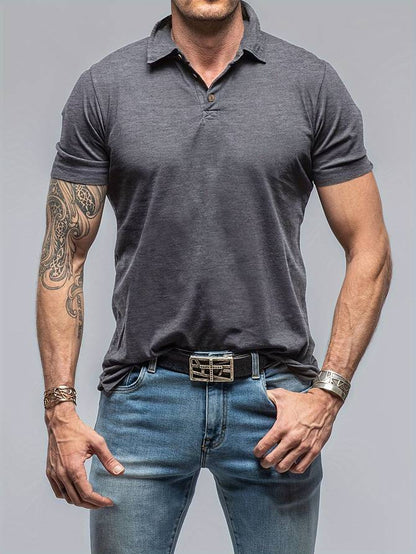 Polo Tee Shirt - Kurzarm - Halbknopf - Polohemden - Herrenhemden-Grau-S-Chaps Herrenmode