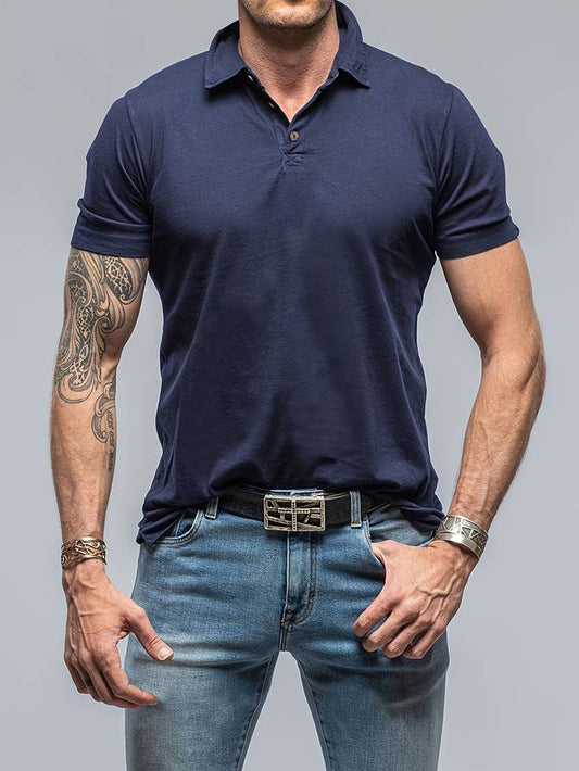 Polo Tee Shirt - Kurzarm - Halbknopf - Polohemden - Herrenhemden-Marineblau-S-Chaps Herrenmode