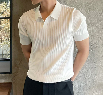 Polohemd - Casual - Kurzarm - Gestricktes Polohemd - Herrenhemden-Beige-XS-Chaps Herrenmode