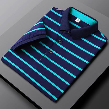Polohemd - Gestreift - Umlegekragen - Button-Up Polo - Herrenhemden-Blau-M-Chaps Herrenmode