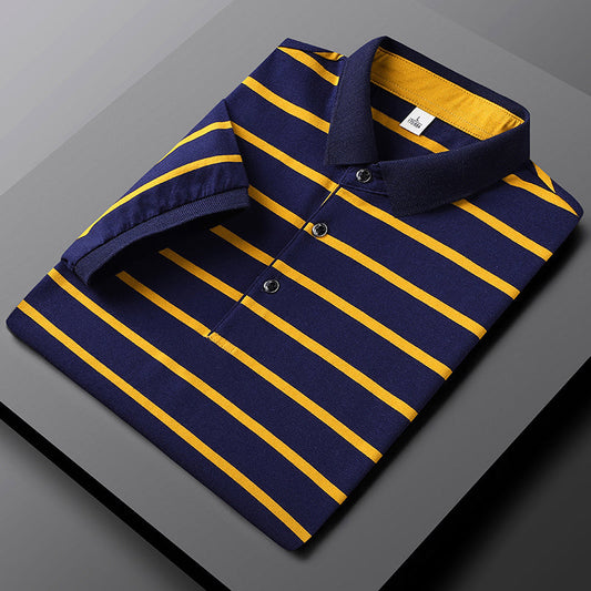 Polohemd - Gestreift - Umlegekragen - Button-Up Polo - Herrenhemden-Gelb-M-Chaps Herrenmode