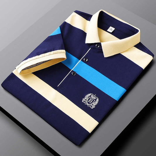 Polohemd - Gestreiftes Polohemd mit Knopfleiste für Männer-Blau-M-Chaps Herrenmode