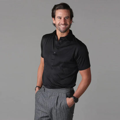 Polohemd – Halbe Knopfleiste – Kurze Ärmel – Polo-T-Shirt – Herrenhemden-Zwart-S-Chaps Herrenmode